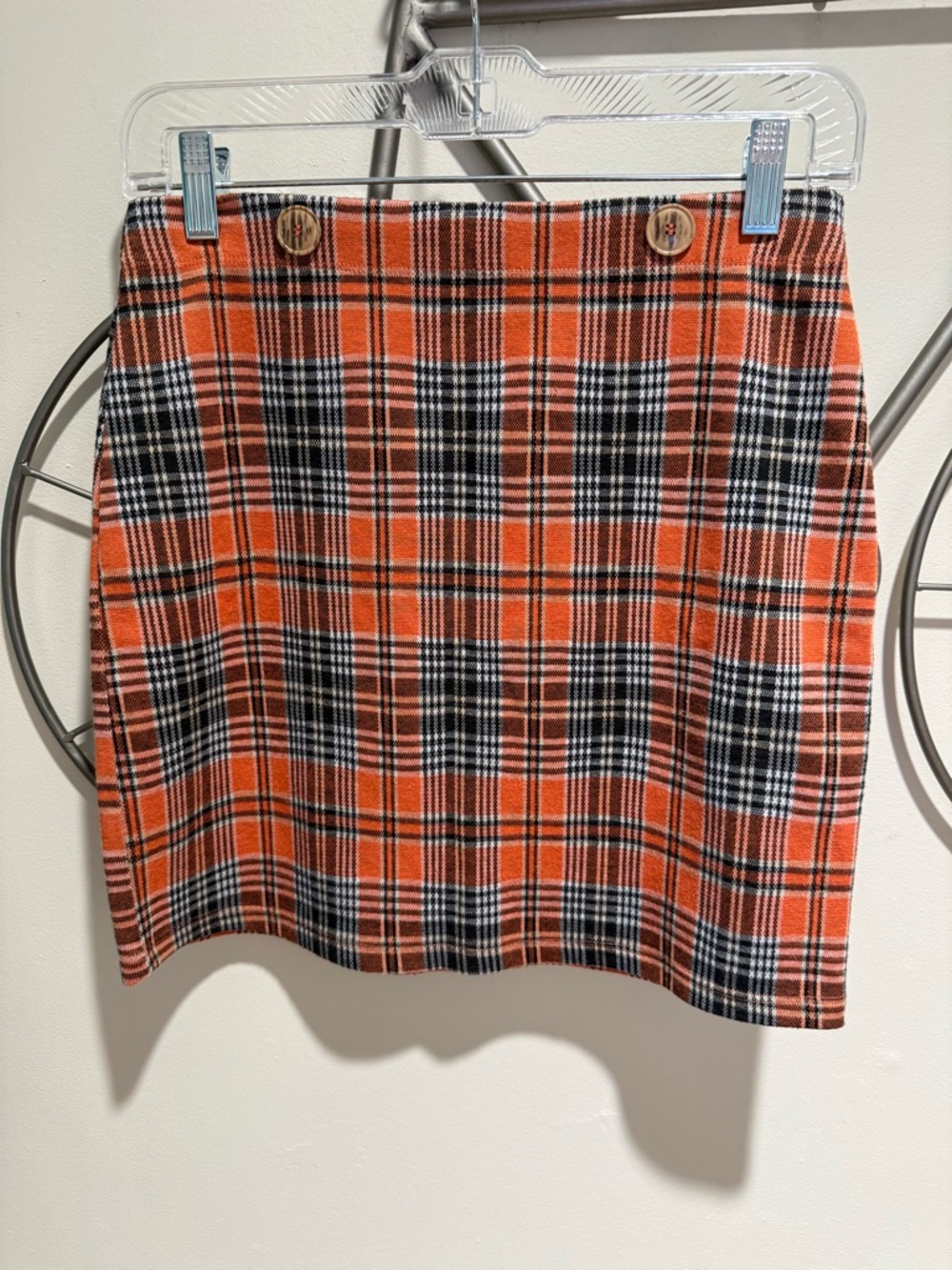 Hollister Orange Plaid Mini Skirt with Button Detail Size M Y2K